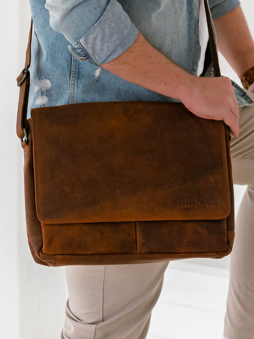 Pánská kožená taška přes rameno Greenwood Agust – koňak